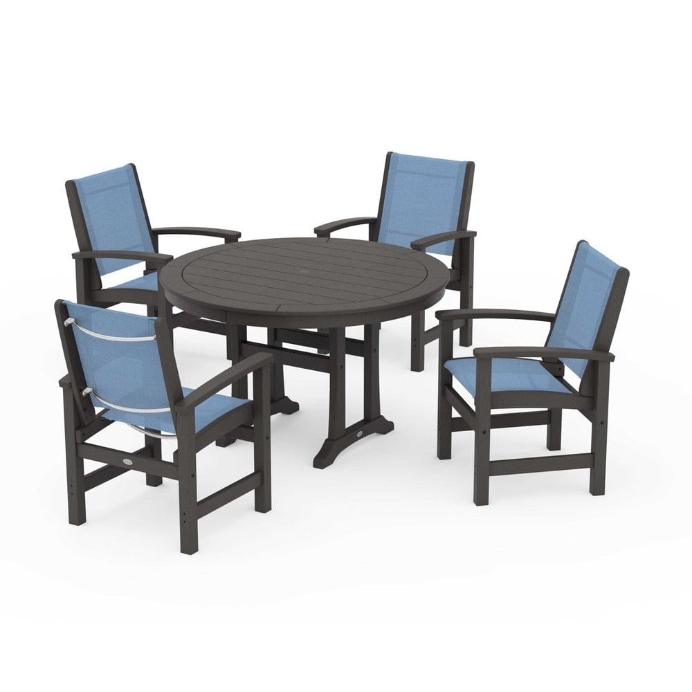 POLYWOOD® - Coastal 5-Piece Round Dining Set with Trestle Legs - PWS1119