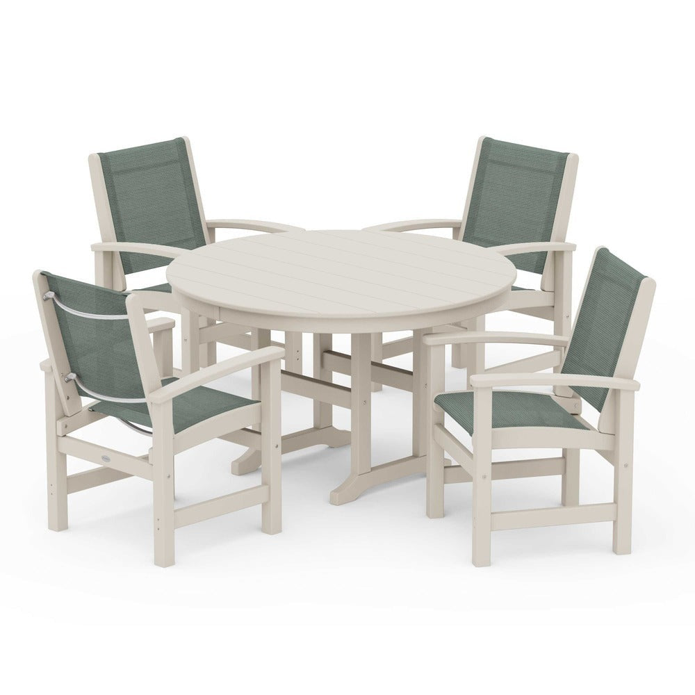 POLYWOOD® - Coastal 5-Piece Round Farmhouse Dining Set - PWS155 Outdoor Furniture POLYWOOD®