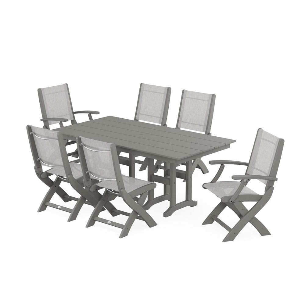 POLYWOOD® - Coastal Folding Chair 7-Piece Farmhouse Dining Set - PWS1176