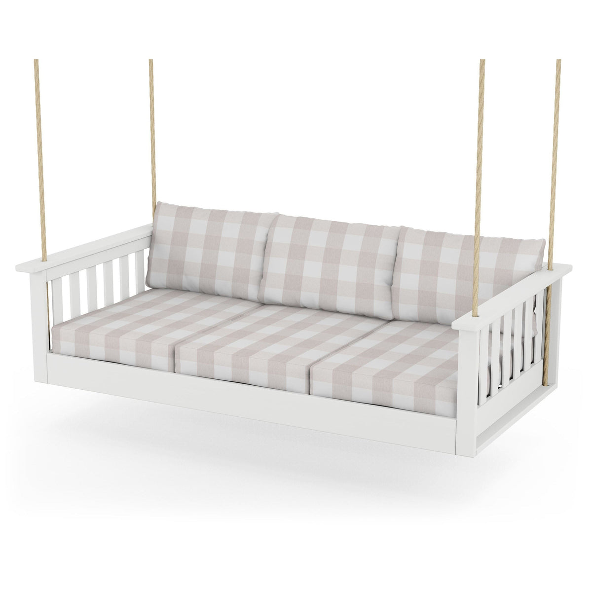 Vineyard Daybed Swing - White / Buffalo Plaid Dune Burlap