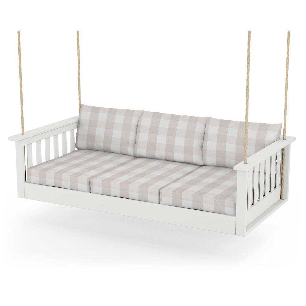Vineyard Daybed Swing - White / Buffalo Plaid Dune Burlap