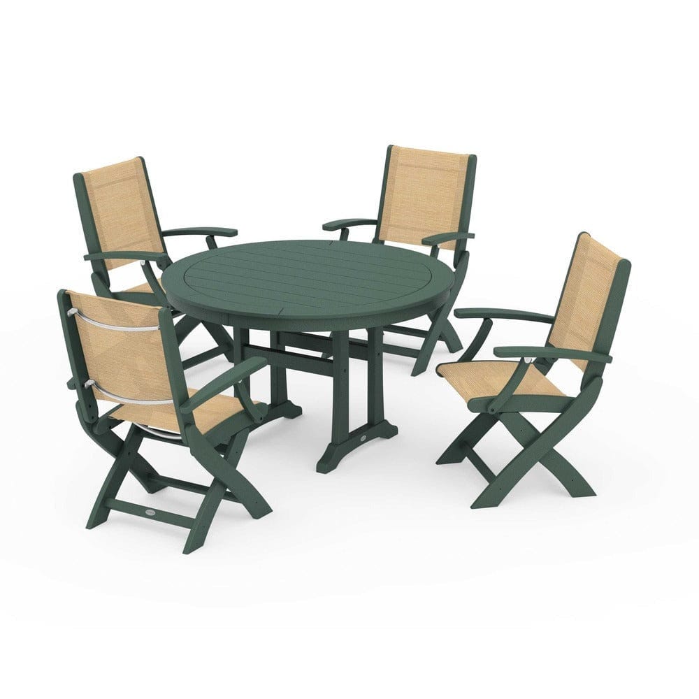 POLYWOOD® - Coastal Folding Chair 5-Piece Round Dining Set with Trestle Legs - PWS1120