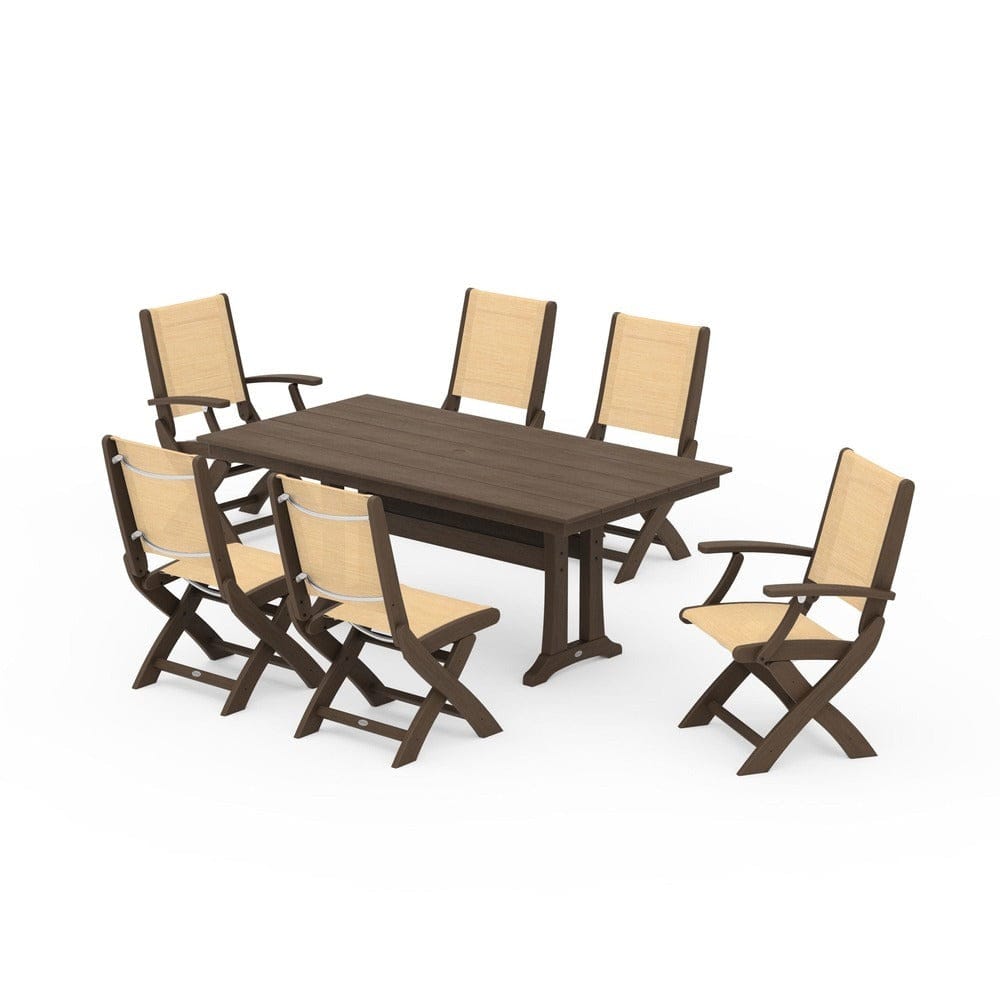 POLYWOOD® - Coastal Folding Chair 7-Piece Farmhouse Dining Set with Trestle Legs - PWS1001