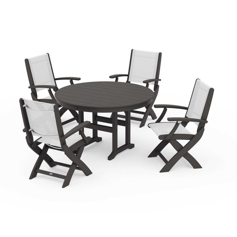 POLYWOOD® - Coastal Folding Chair 5-Piece Round Dining Set - PWS1357 Outdoor Furniture POLYWOOD®