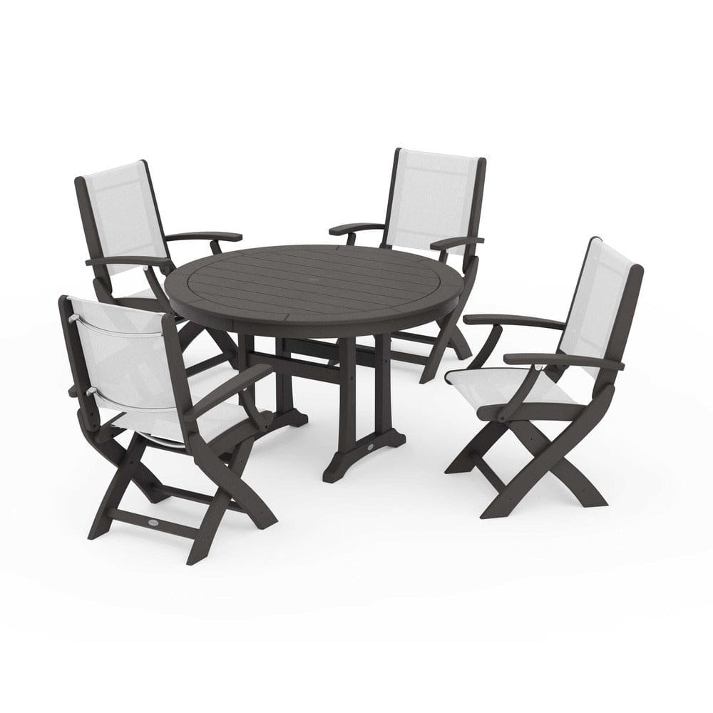 POLYWOOD® - Coastal Folding Chair 5-Piece Round Dining Set with Trestle Legs - PWS1120