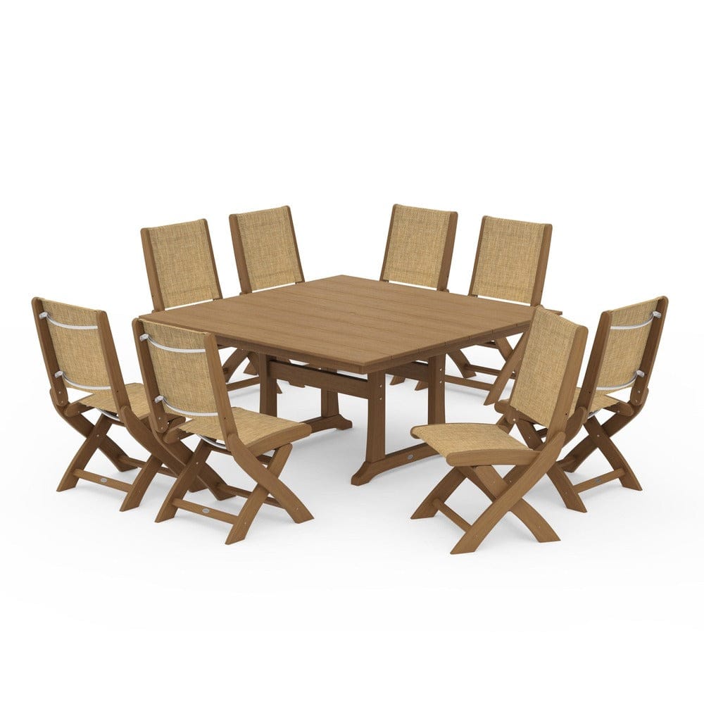 POLYWOOD® - Coastal Folding Side Chair 9-Piece Farmhouse Dining Set - PWS1287