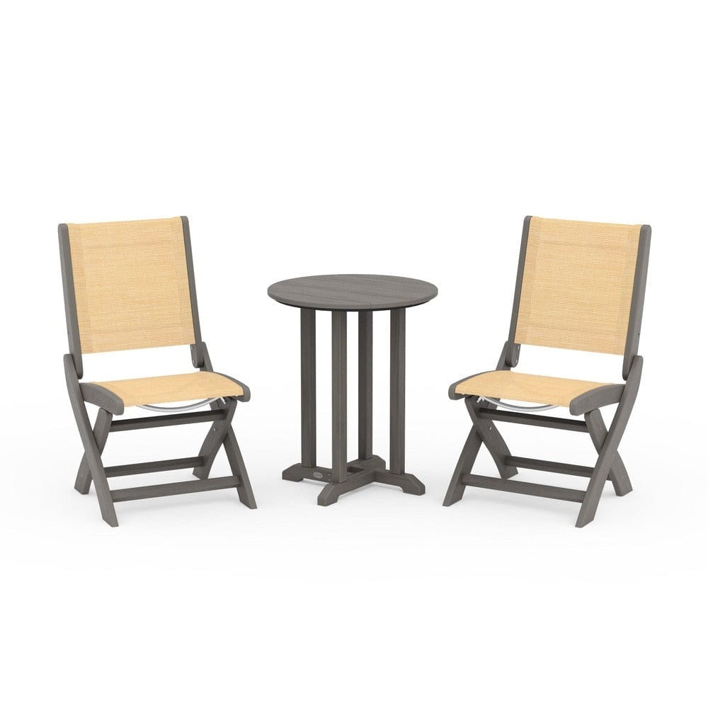 POLYWOOD® - Coastal Folding Side Chair 3-Piece Round Bistro Dining Set - PWS1296