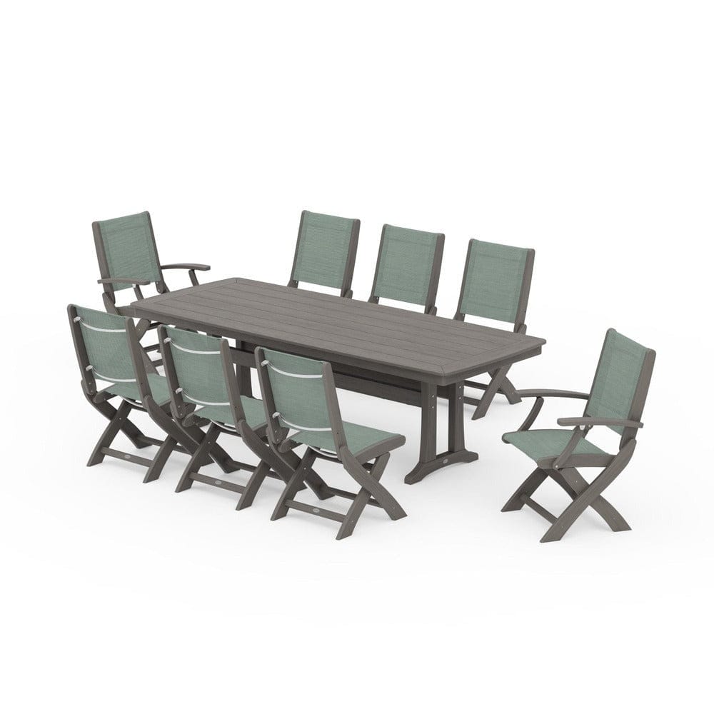 POLYWOOD® - Coastal Folding 9-Piece Dining Set with Trestle Legs - PWS1501