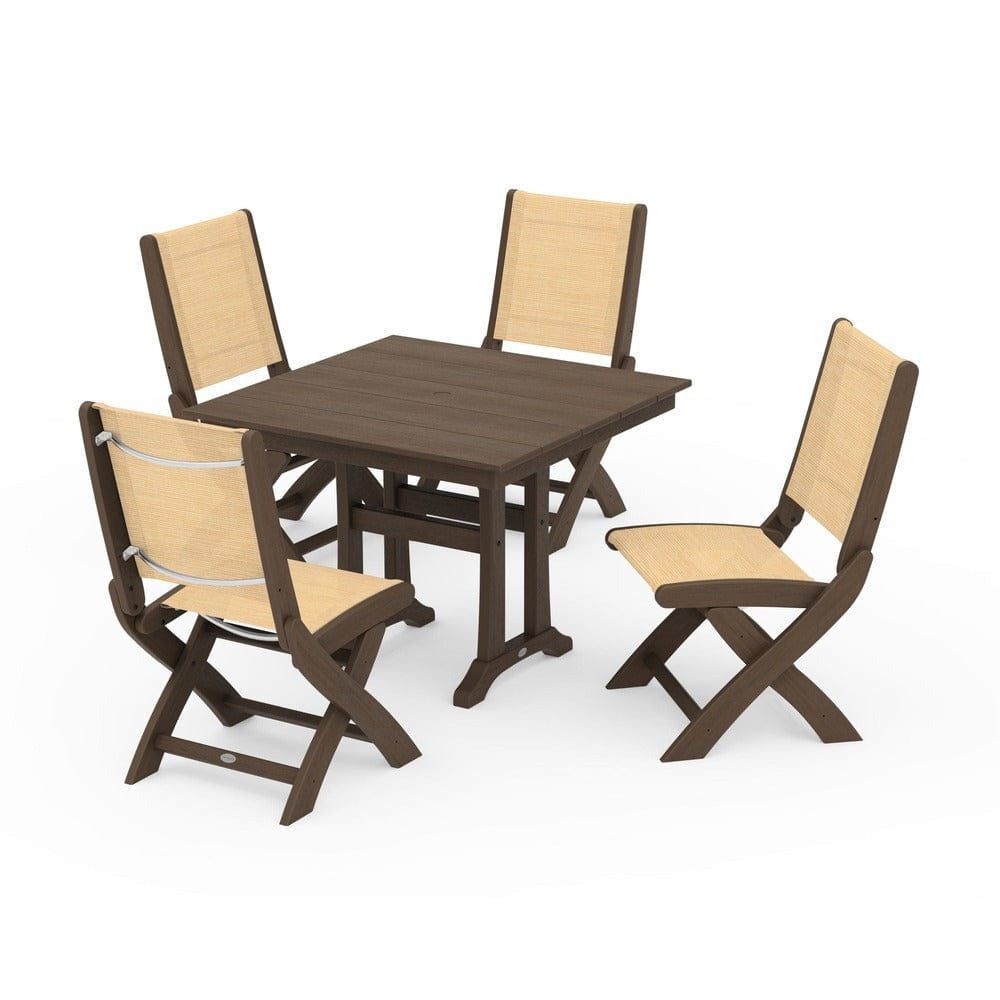 POLYWOOD® - Coastal Folding Side Chair 5-Piece Farmhouse Dining Set With Trestle Legs - PWS946