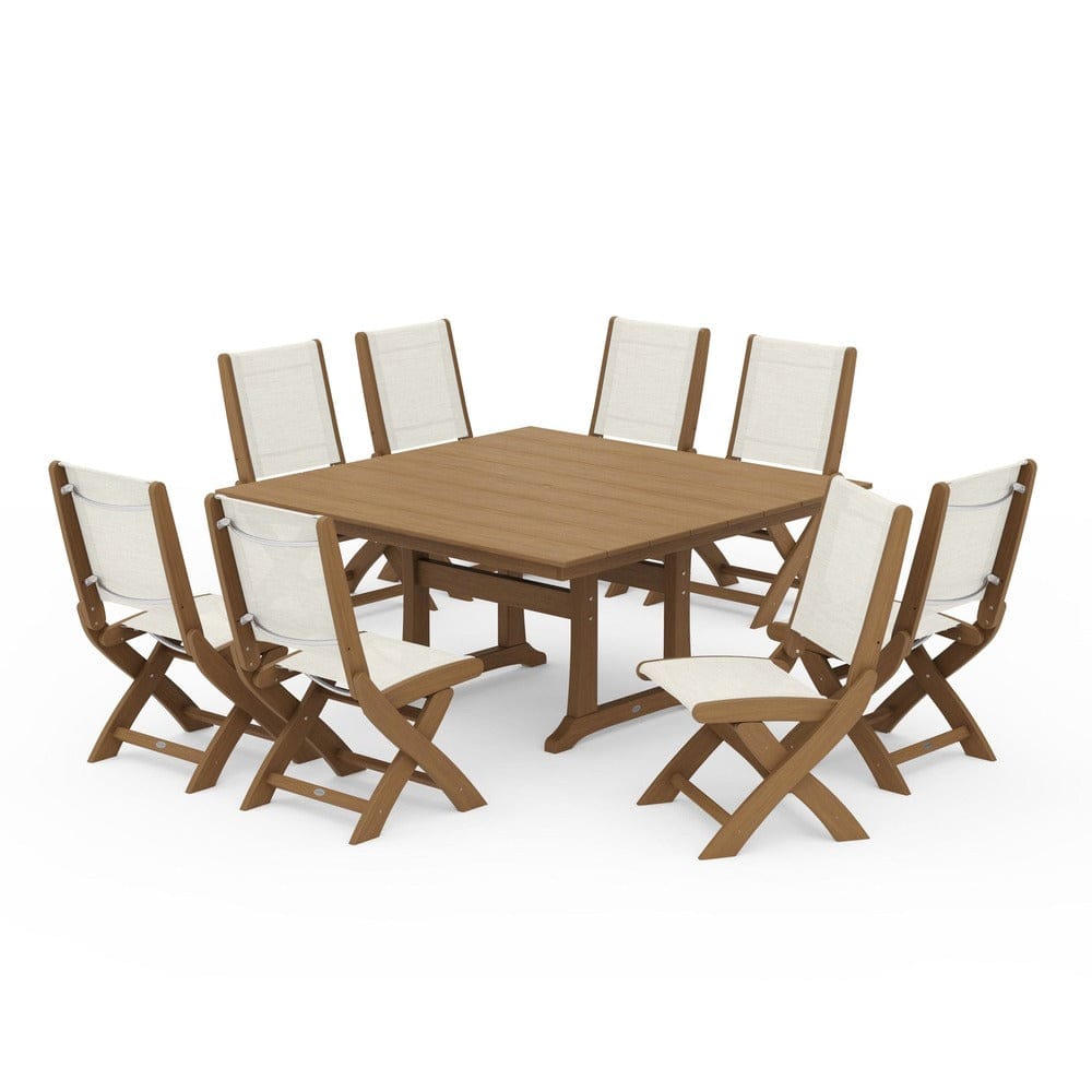 POLYWOOD® - Coastal Folding Side Chair 9-Piece Farmhouse Dining Set - PWS1287