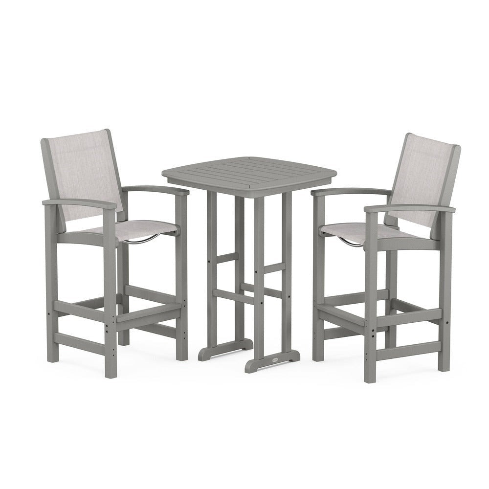 POLYWOOD® Outdoor Furniture Slate Grey / Parchment Sling POLYWOOD® Coastal 3-Piece Bar Set - PWS156