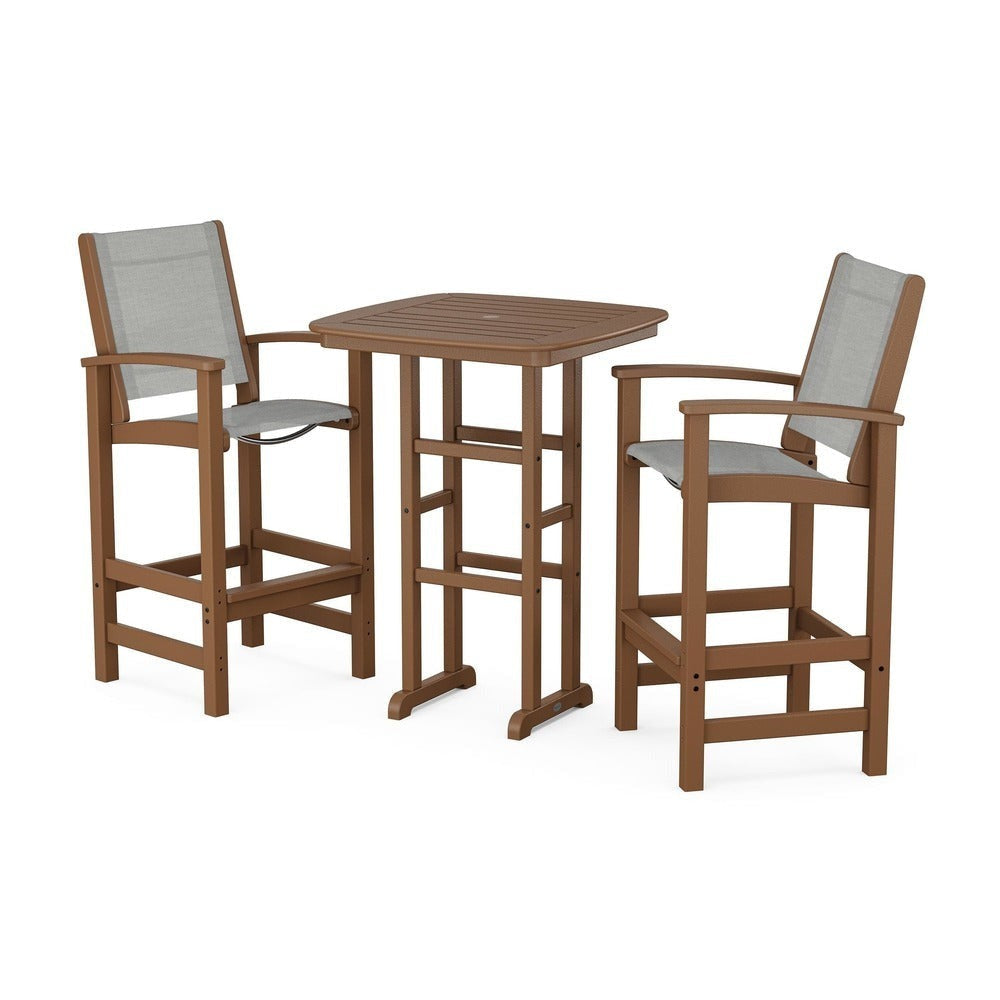 POLYWOOD® Outdoor Furniture Teak / Metallic Sling POLYWOOD® Coastal 3-Piece Bar Set - PWS156