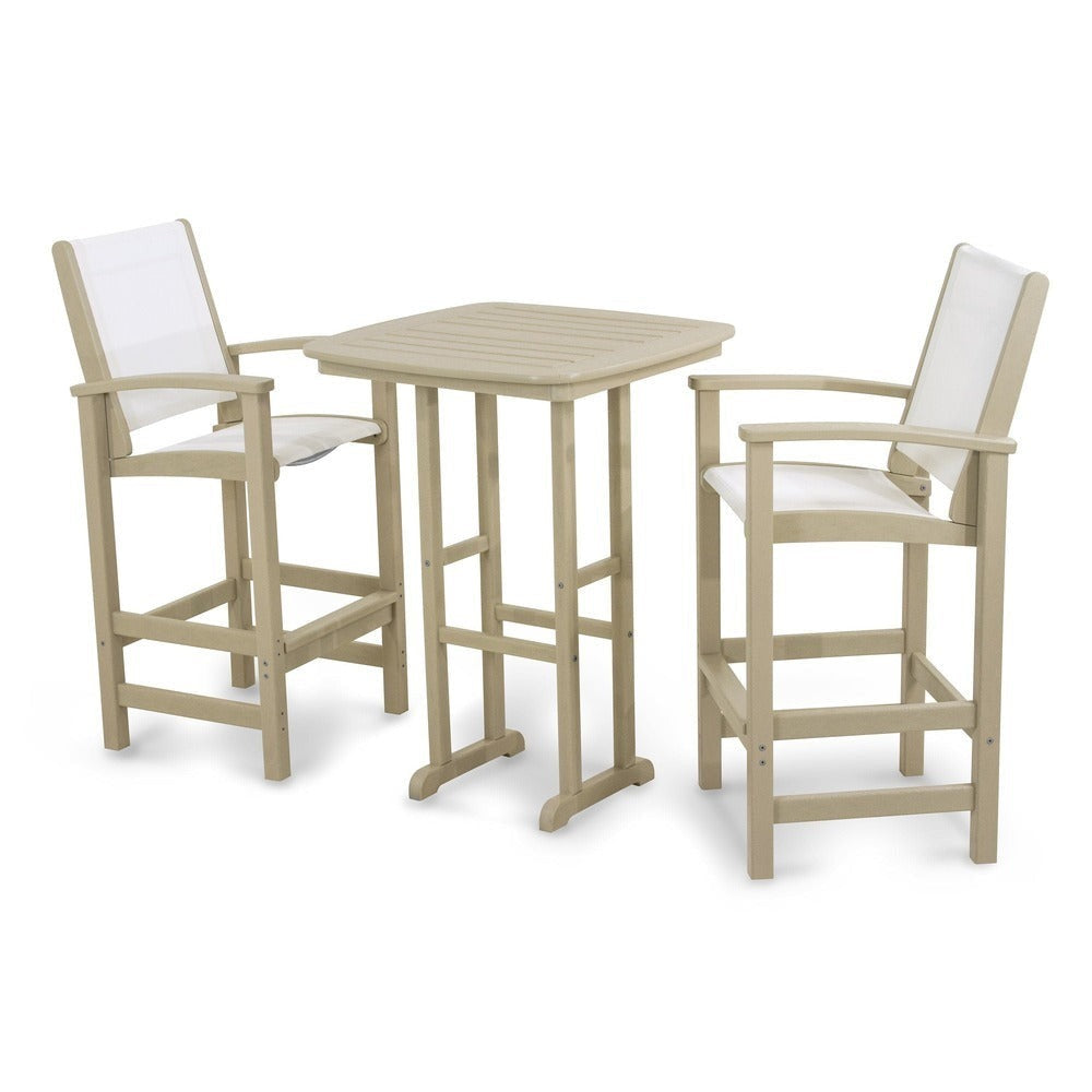 POLYWOOD® Outdoor Furniture Sand / White Sling POLYWOOD® Coastal 3-Piece Bar Set - PWS156