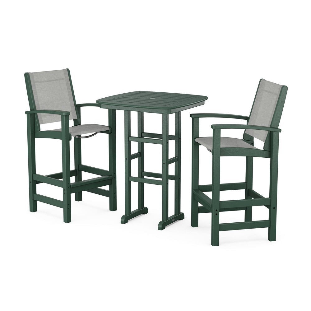 POLYWOOD® Outdoor Furniture Green / Metallic Sling POLYWOOD® Coastal 3-Piece Bar Set - PWS156