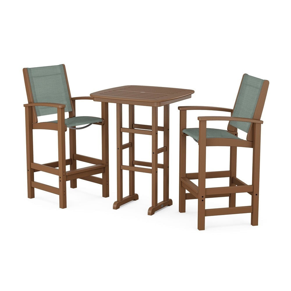 POLYWOOD® Outdoor Furniture Teak / Dupioni Sea Mist Sling POLYWOOD® Coastal 3-Piece Bar Set - PWS156