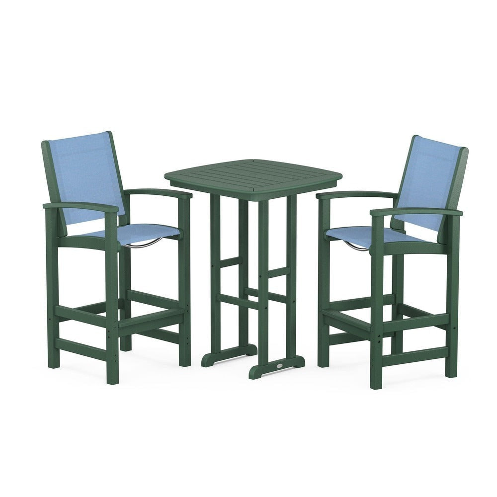 POLYWOOD® Outdoor Furniture Green / Poolside Sling POLYWOOD® Coastal 3-Piece Bar Set - PWS156