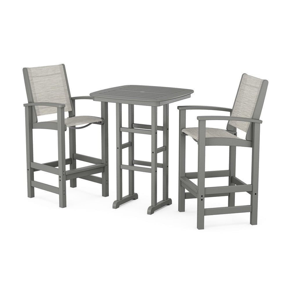 POLYWOOD® Outdoor Furniture Slate Grey / Birch Sling POLYWOOD® Coastal 3-Piece Bar Set - PWS156