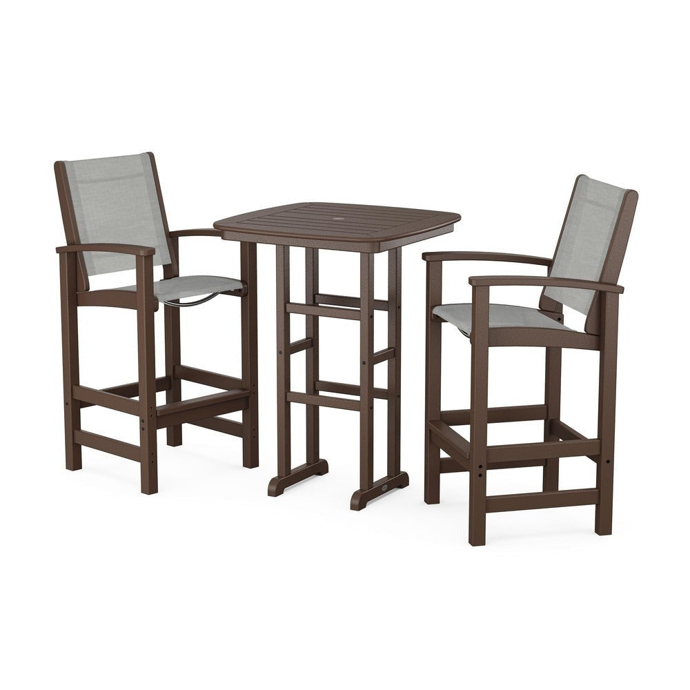 POLYWOOD® Outdoor Furniture Mahogany / Metallic Sling POLYWOOD® Coastal 3-Piece Bar Set - PWS156