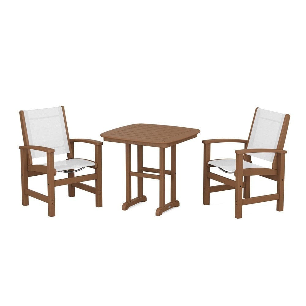 POLYWOOD® Outdoor Furniture Teak / White Sling POLYWOOD® - Coastal 3-Piece Dining Set - PWS1205