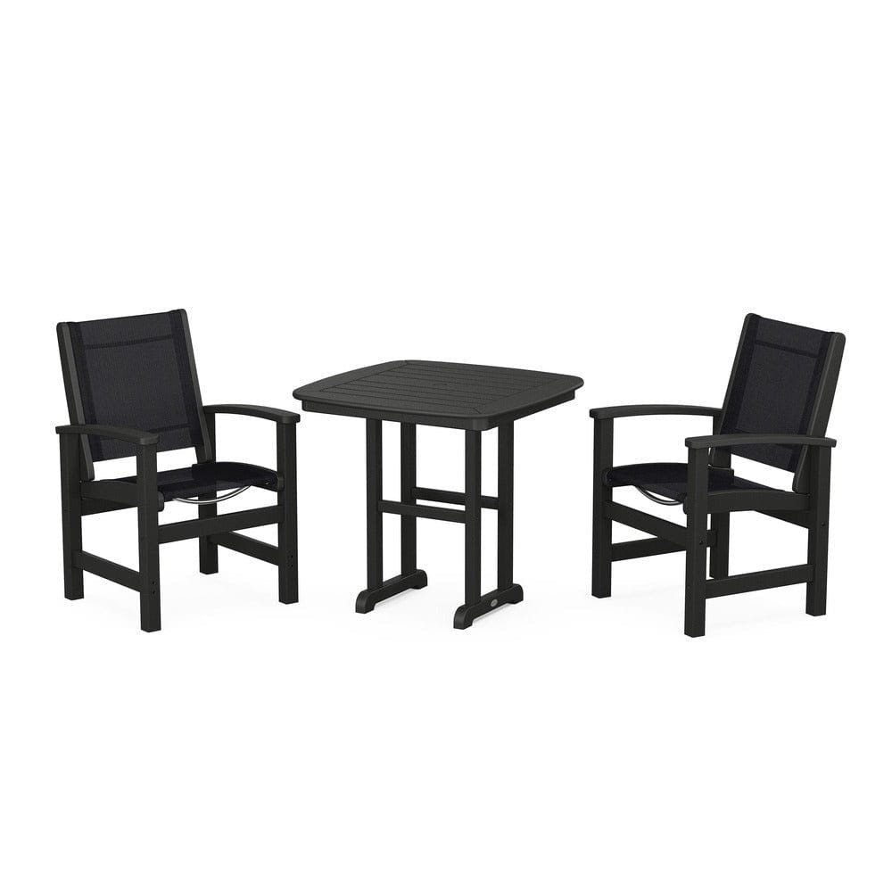 POLYWOOD® Outdoor Furniture Black / Black Sling POLYWOOD® - Coastal 3-Piece Dining Set - PWS1205