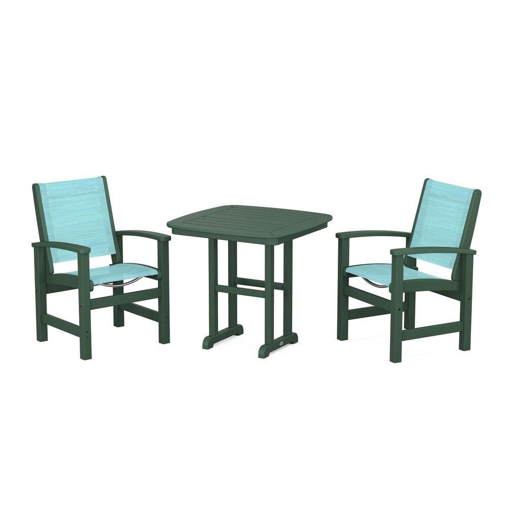 POLYWOOD® Outdoor Furniture Green / Dupioni Aquamarine Sling POLYWOOD® - Coastal 3-Piece Dining Set - PWS1205