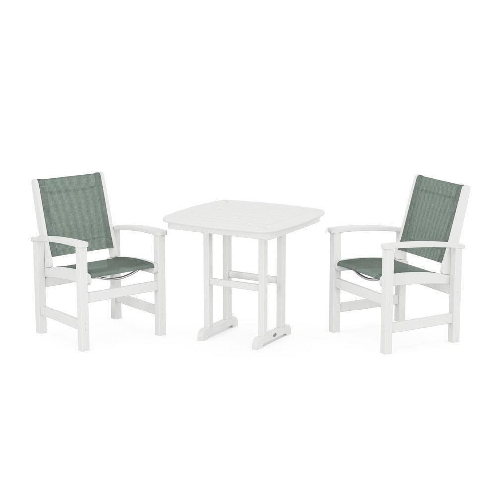 POLYWOOD® Outdoor Furniture White / Dupioni Sea Mist Sling POLYWOOD® - Coastal 3-Piece Dining Set - PWS1205