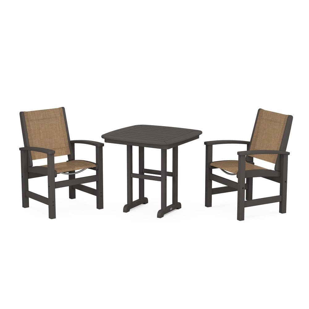 POLYWOOD® Outdoor Furniture Vintage Coffee / Burlap Sling POLYWOOD® - Coastal 3-Piece Dining Set - PWS1205