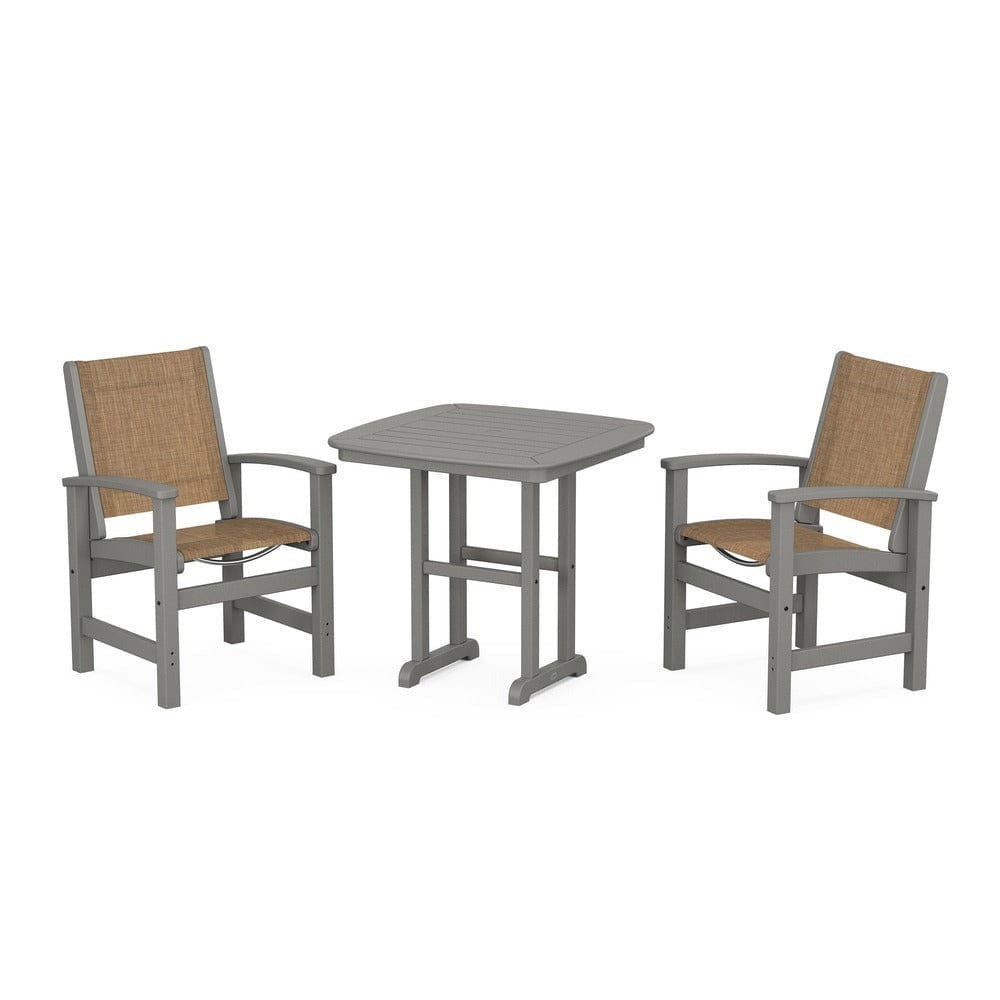 POLYWOOD® Outdoor Furniture Slate Grey / Burlap Sling POLYWOOD® - Coastal 3-Piece Dining Set - PWS1205