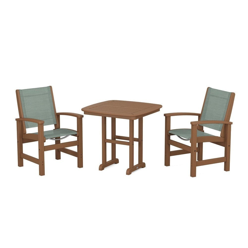 POLYWOOD® Outdoor Furniture Teak / Dupioni Sea Mist Sling POLYWOOD® - Coastal 3-Piece Dining Set - PWS1205