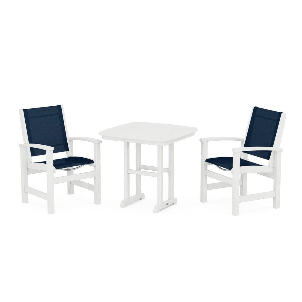 POLYWOOD® Outdoor Furniture White / Navy Blue Sling POLYWOOD® - Coastal 3-Piece Dining Set - PWS1205