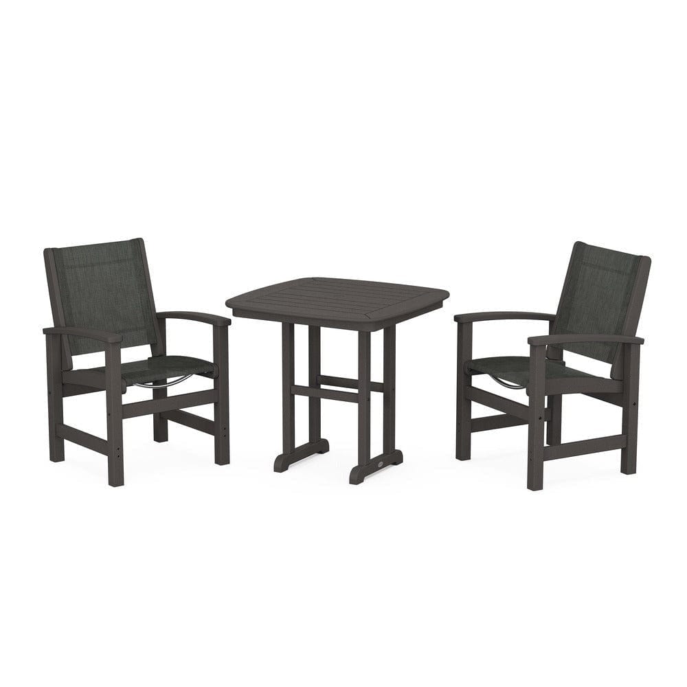 POLYWOOD® Outdoor Furniture Vintage Coffee / Ember Sling POLYWOOD® - Coastal 3-Piece Dining Set - PWS1205