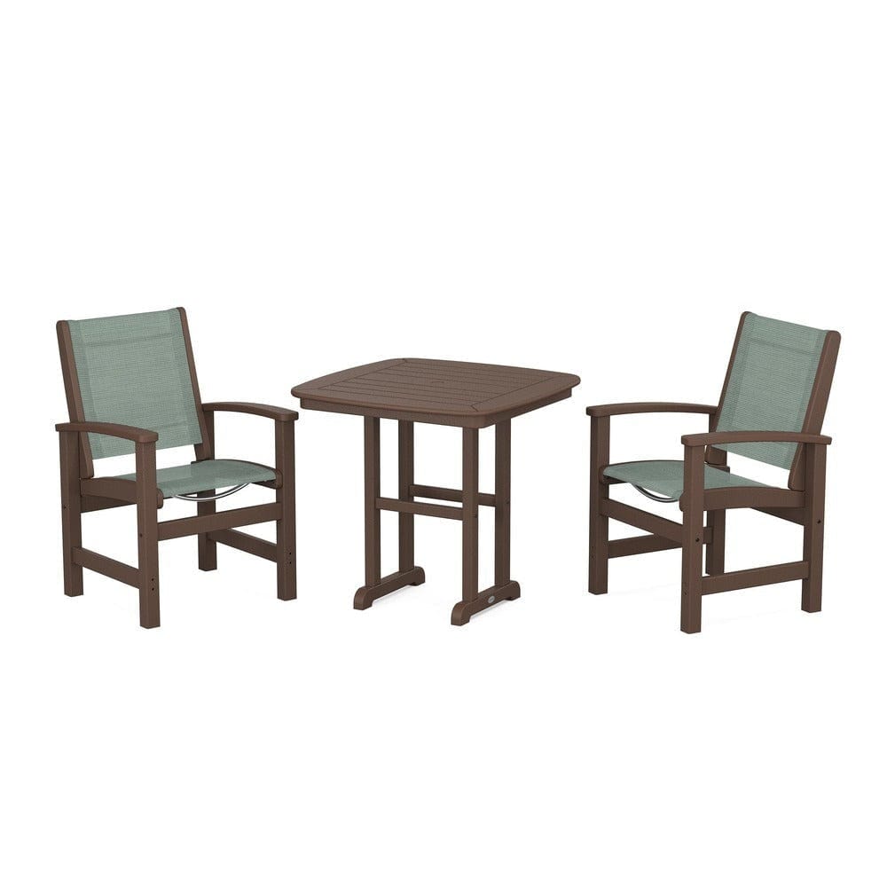 POLYWOOD® Outdoor Furniture Mahogany / Dupioni Sea Mist Sling POLYWOOD® - Coastal 3-Piece Dining Set - PWS1205