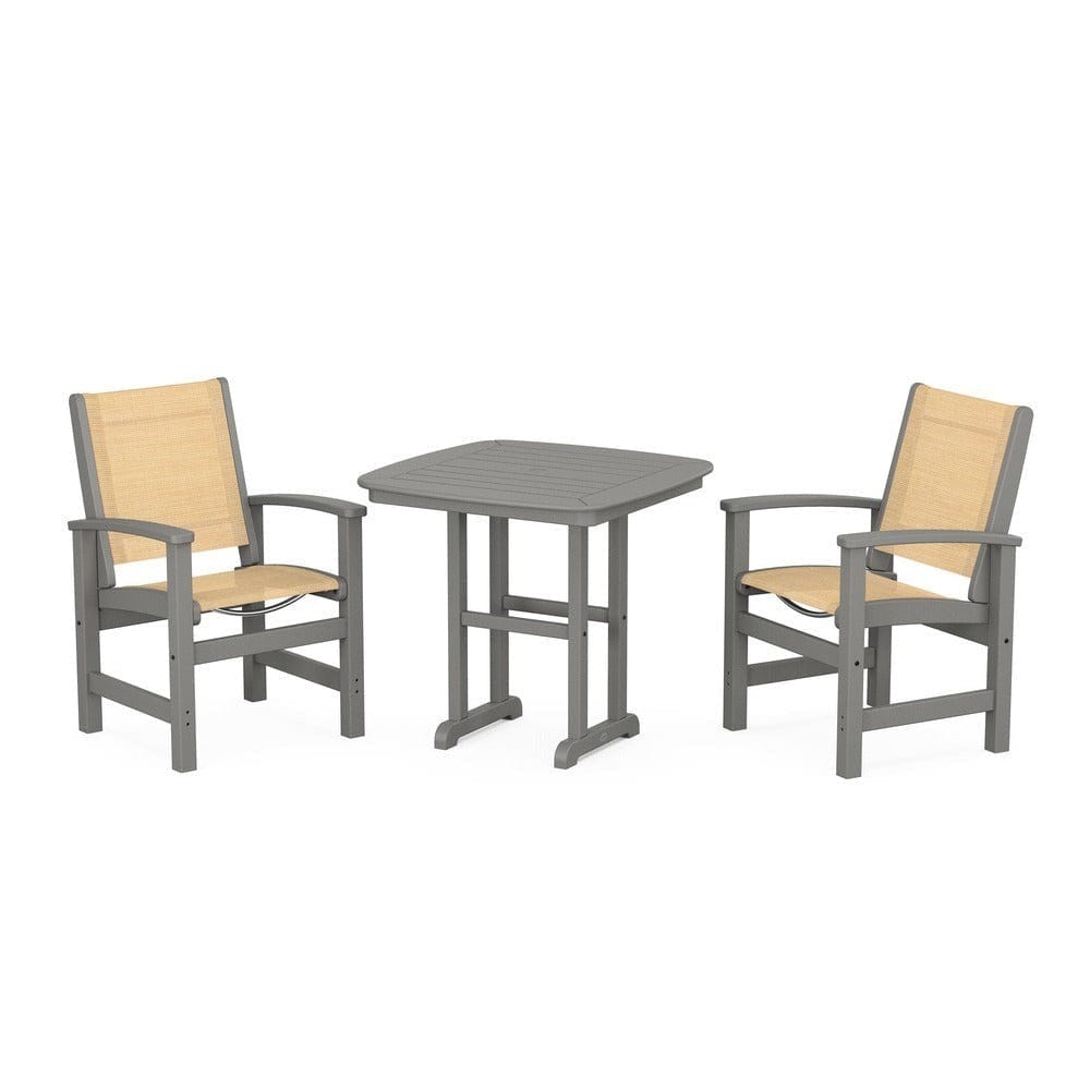 POLYWOOD® Outdoor Furniture Slate Grey / Dupioni Apricot Sling POLYWOOD® - Coastal 3-Piece Dining Set - PWS1205
