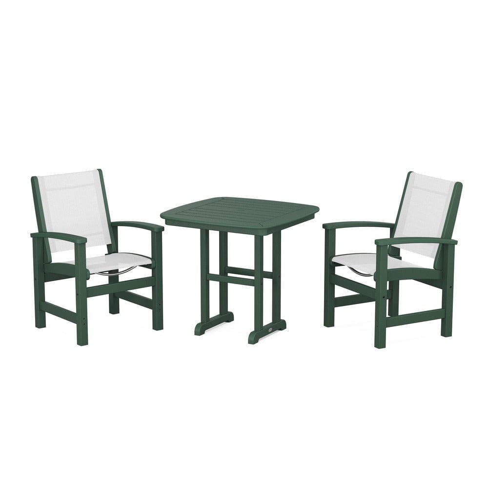 POLYWOOD® Outdoor Furniture Green / White Sling POLYWOOD® - Coastal 3-Piece Dining Set - PWS1205