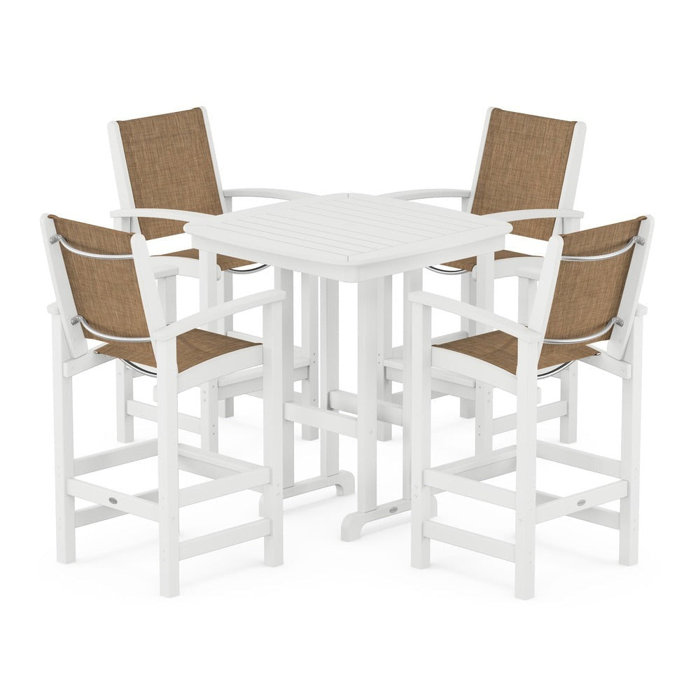 POLYWOOD® Outdoor Furniture White / Burlap Sling POLYWOOD® Coastal 5-Piece Bar Set - PWS210-1
