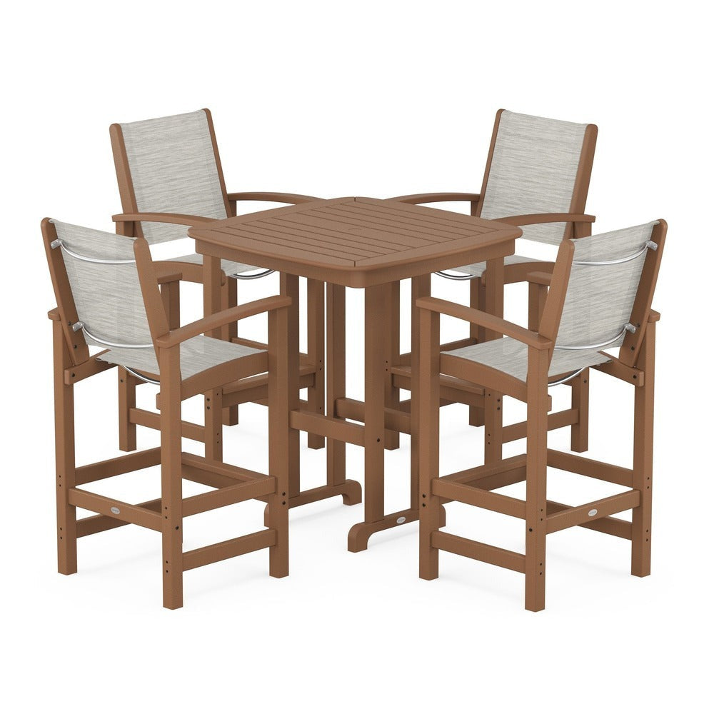 POLYWOOD® Outdoor Furniture Teak / Birch Sling POLYWOOD® Coastal 5-Piece Bar Set - PWS210-1