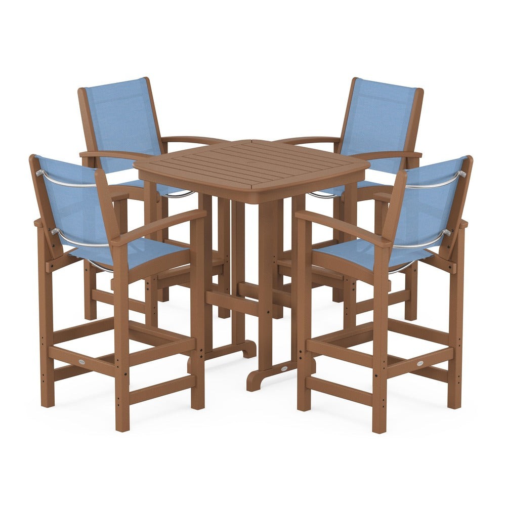 POLYWOOD® Outdoor Furniture Teak / Poolside Sling POLYWOOD® Coastal 5-Piece Bar Set - PWS210-1