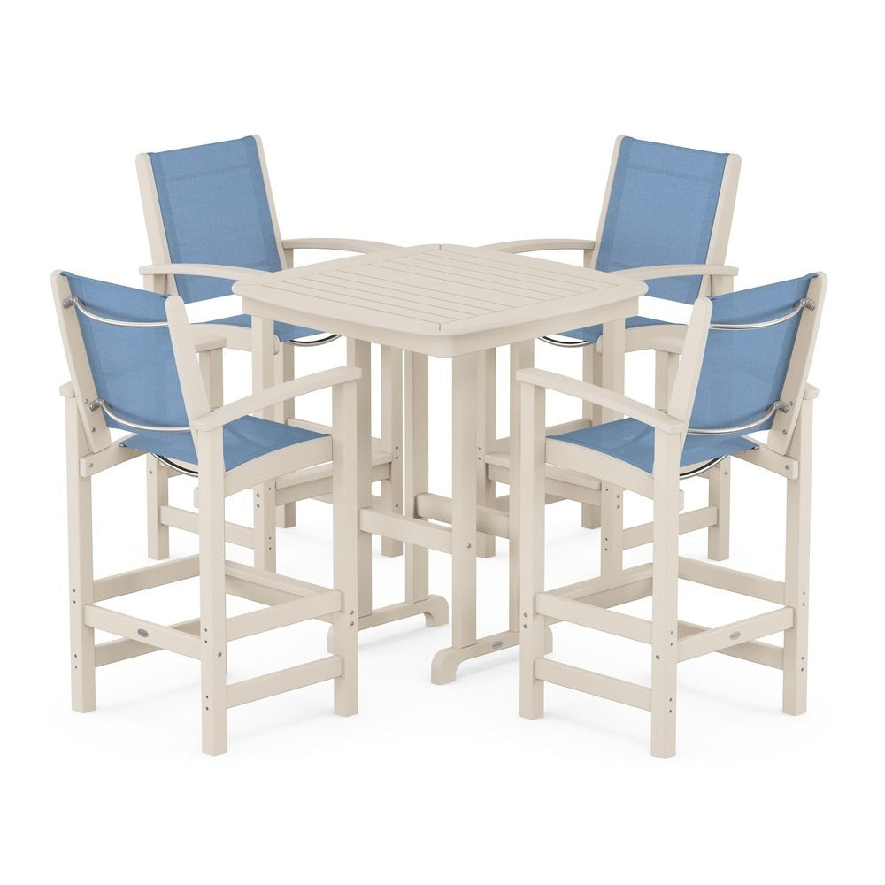 POLYWOOD® Outdoor Furniture Sand / Poolside Sling POLYWOOD® Coastal 5-Piece Bar Set - PWS210-1