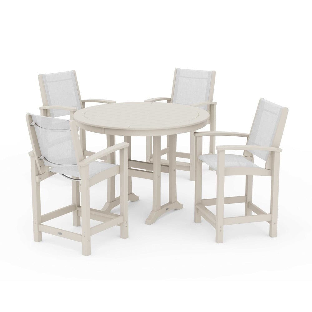 POLYWOOD® Outdoor Furniture Sand / White Sling POLYWOOD® - Coastal 5-Piece Counter Set - PWS319