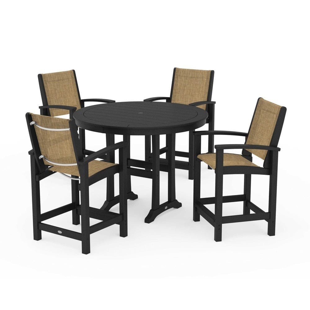 POLYWOOD® Outdoor Furniture Black / Burlap Sling POLYWOOD® - Coastal 5-Piece Counter Set - PWS319