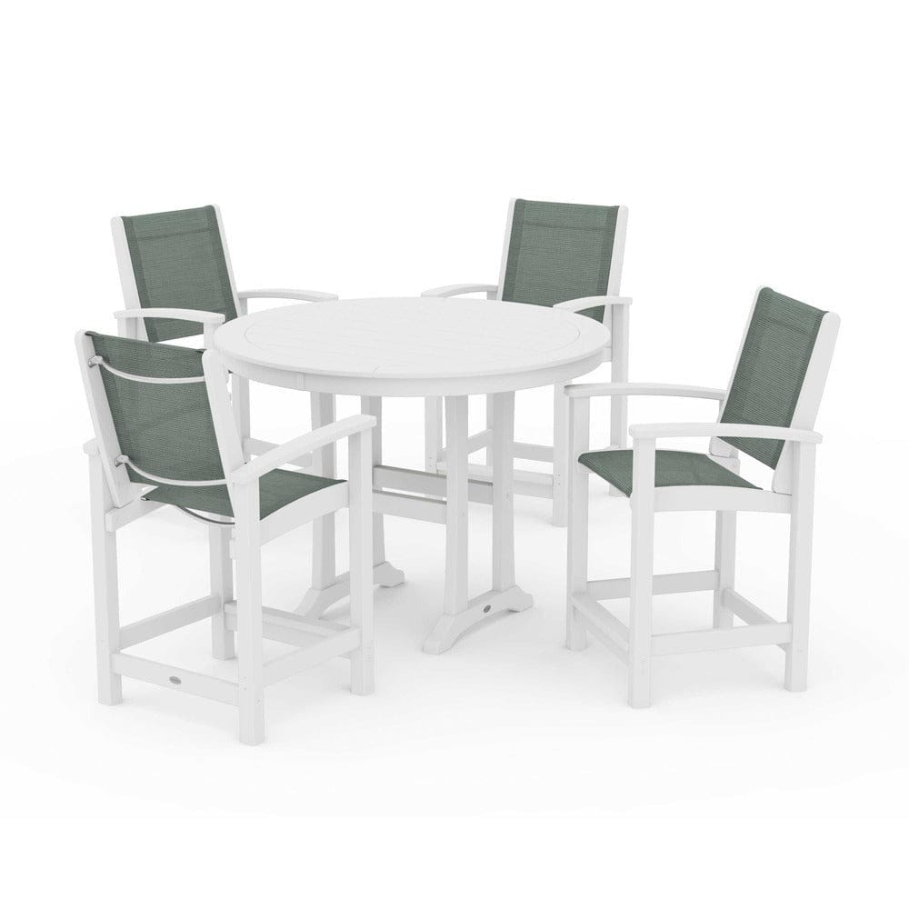 POLYWOOD® Outdoor Furniture White / Dupioni Sea Mist Sling POLYWOOD® - Coastal 5-Piece Counter Set - PWS319