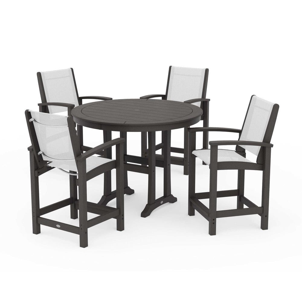 POLYWOOD® Outdoor Furniture Vintage Coffee / White Sling POLYWOOD® - Coastal 5-Piece Counter Set - PWS319