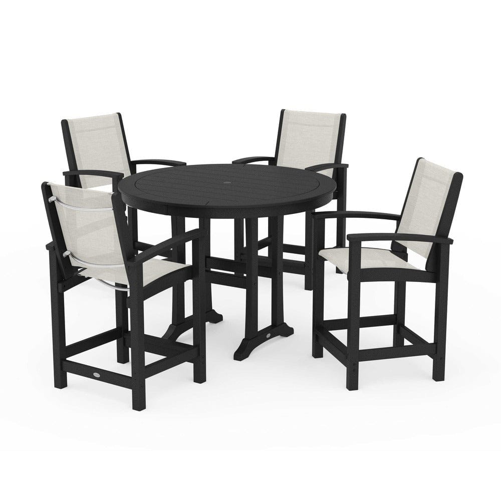 POLYWOOD® Outdoor Furniture Black / Parchment Sling POLYWOOD® - Coastal 5-Piece Counter Set - PWS319