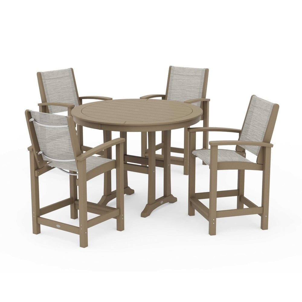 POLYWOOD® Outdoor Furniture Vintage Sahara / Birch Sling POLYWOOD® - Coastal 5-Piece Counter Set - PWS319