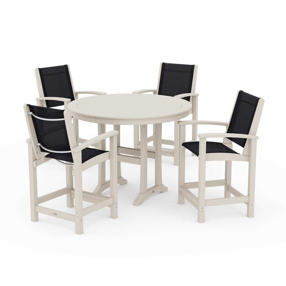 POLYWOOD® Outdoor Furniture Sand / Black Sling POLYWOOD® - Coastal 5-Piece Counter Set - PWS319