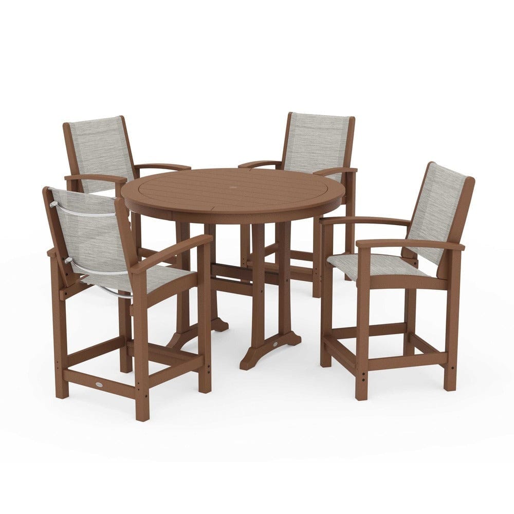 POLYWOOD® Outdoor Furniture Teak / Birch Sling POLYWOOD® - Coastal 5-Piece Counter Set - PWS319