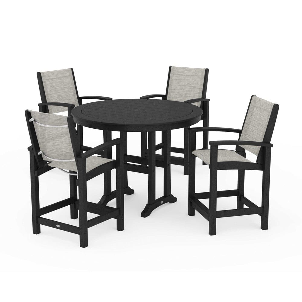 POLYWOOD® Outdoor Furniture Black / Birch Sling POLYWOOD® - Coastal 5-Piece Counter Set - PWS319