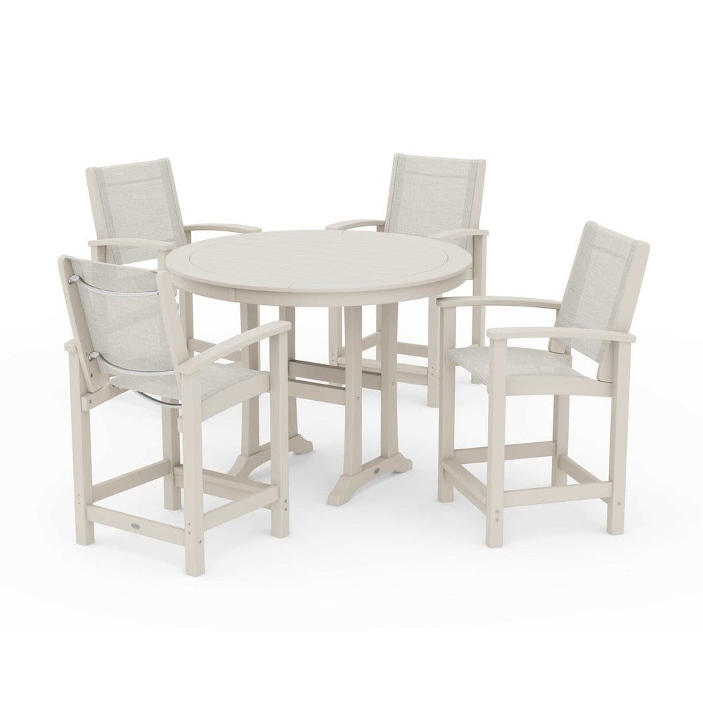 POLYWOOD® Outdoor Furniture Sand / Parchment Sling POLYWOOD® - Coastal 5-Piece Counter Set - PWS319