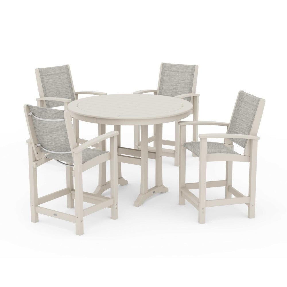 POLYWOOD® Outdoor Furniture Sand / Birch Sling POLYWOOD® - Coastal 5-Piece Counter Set - PWS319