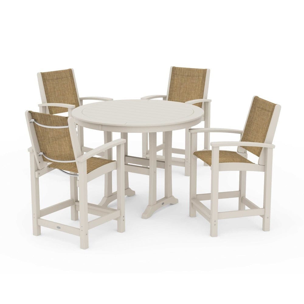 POLYWOOD® Outdoor Furniture Sand / Burlap Sling POLYWOOD® - Coastal 5-Piece Counter Set - PWS319